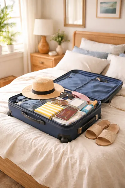 Suitcase packed for vacation